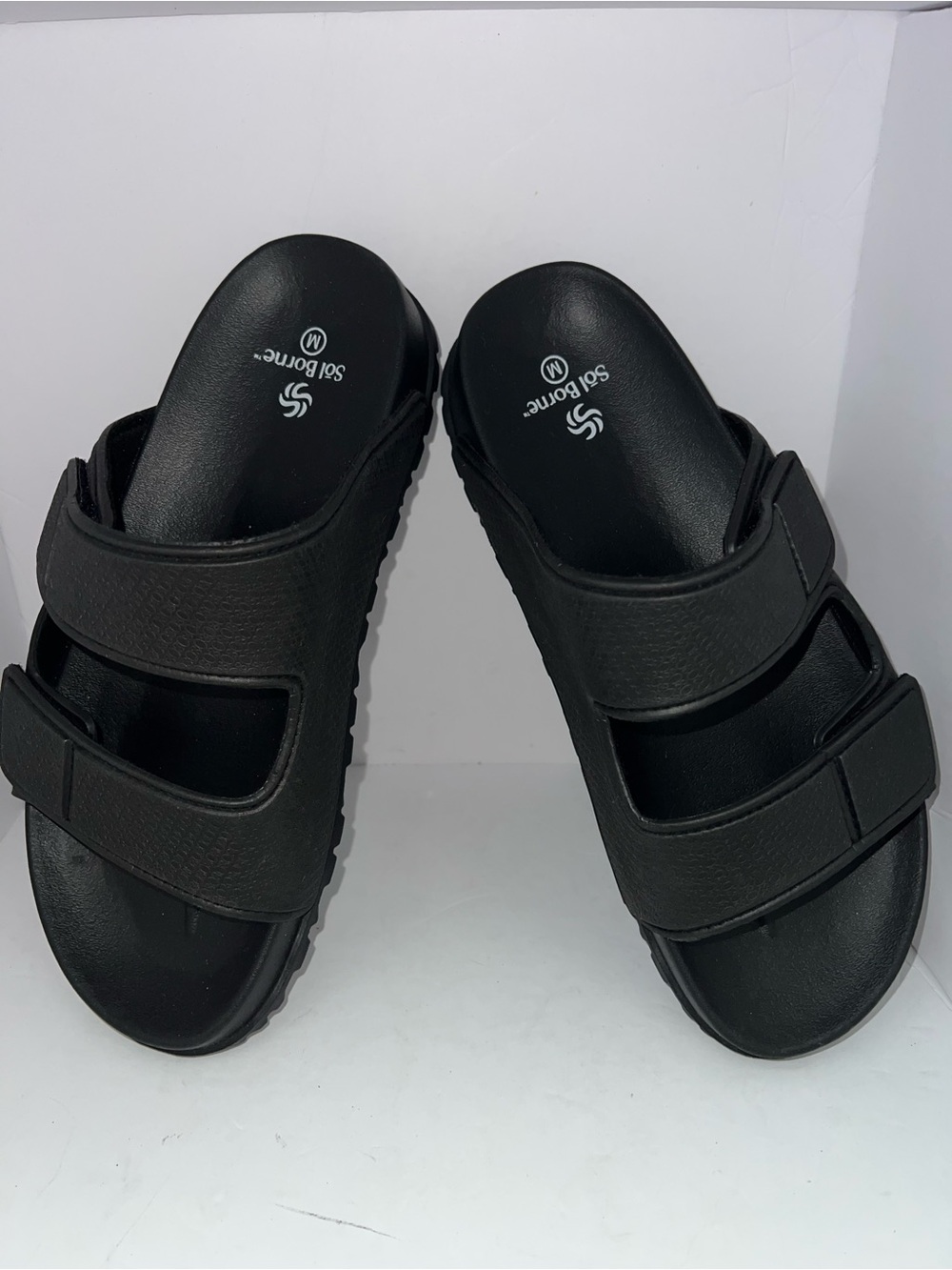 Sol Borne Black Double-Strap Slide Sandals – Size Medium-NWOT
